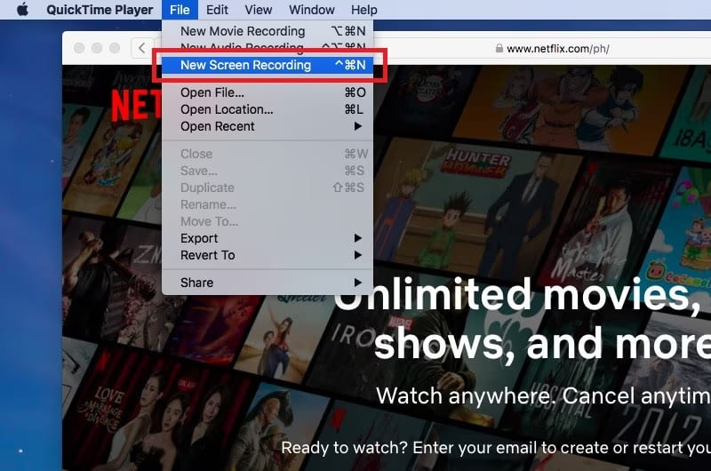 rekod netflix pada mac quicktime