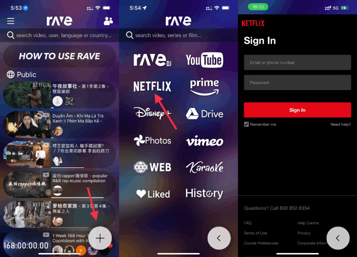 Rave를 사용하여 Netflix 비디오 스트리밍