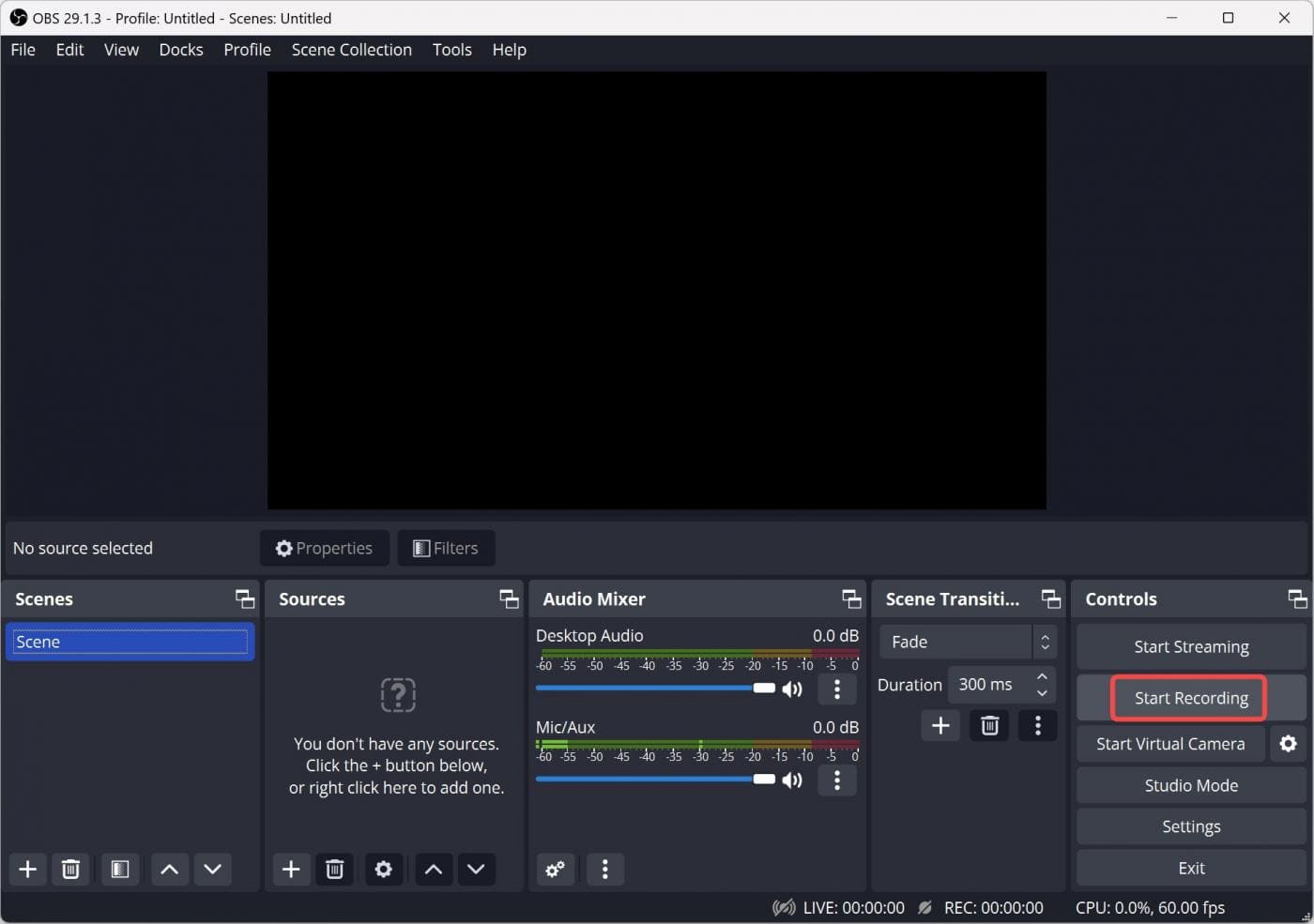 start recording a specific window in OBS
