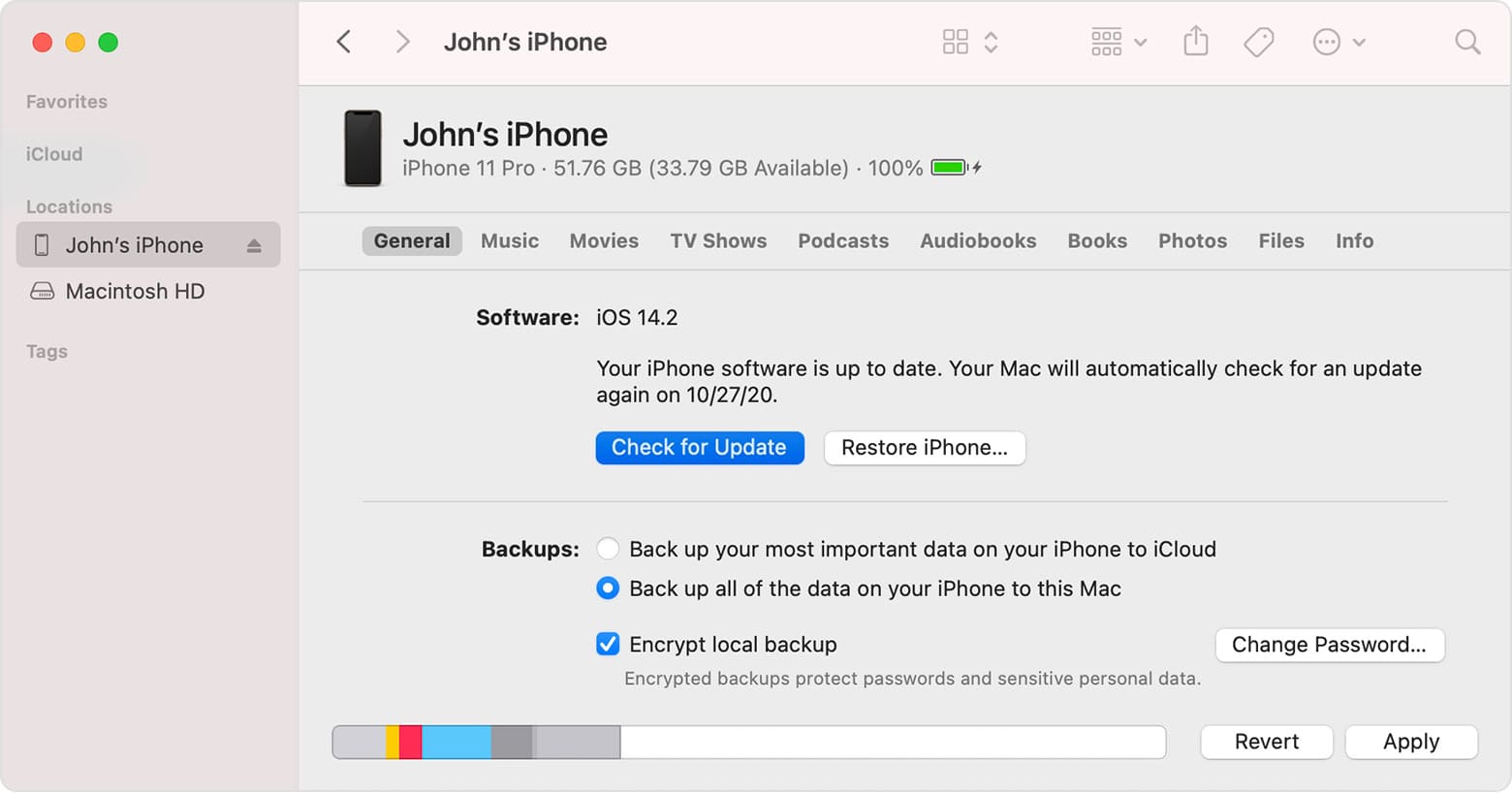 Finder에서 iPhone을 iOS 17.2로 업데이트하세요.