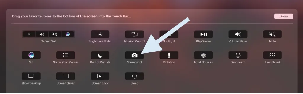 add screenshot to Touch Bar
