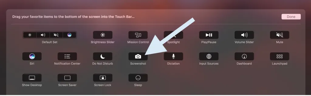 เพิ่มภาพหน้าจอลงใน Touch Bar