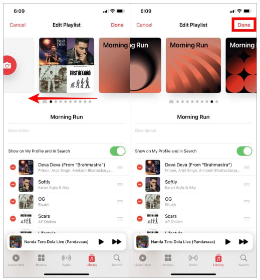 เปลี่ยนหน้าปกเพลย์ลิสต์ Apple Music บน iPhone