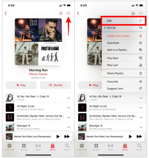 editar a capa da playlist de músicas da Apple no iPhone