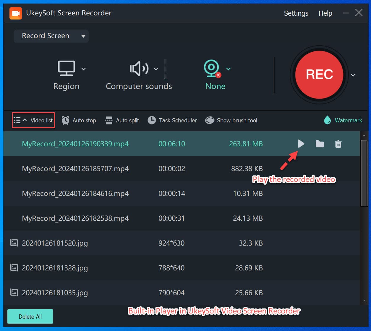 dapatkan fail rakaman output