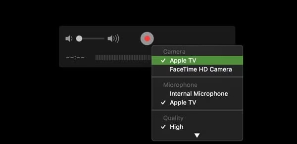 บันทึก Apple TV ใน Quicktime
