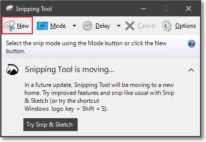 screenshot on Snipping