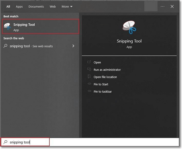 screenshots via snipping tool