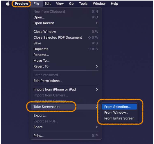 take screenshot in Preview