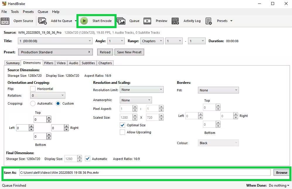 convertir vídeo sdr a hdr mediante Handbrake