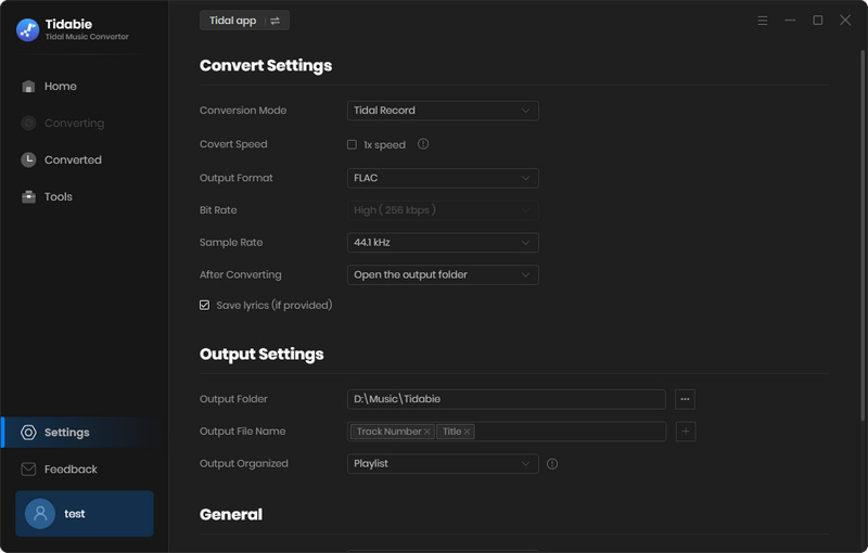 output settings