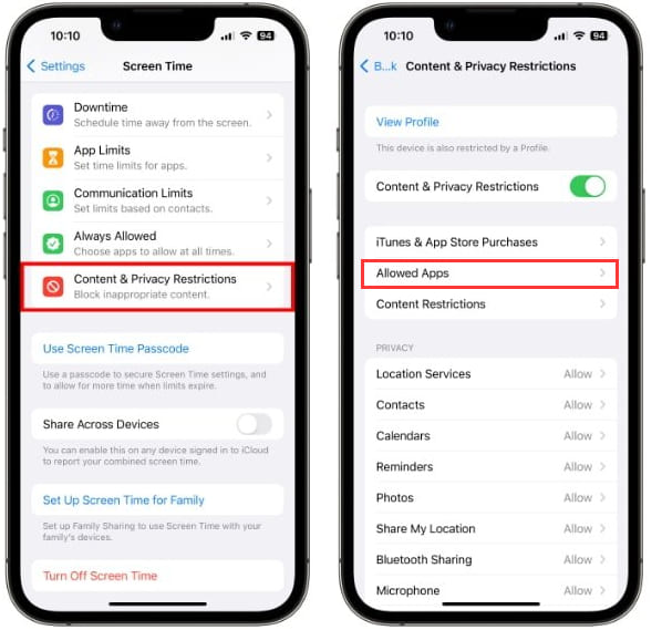 iPhone Content & Privacy Restrictions