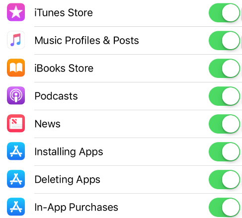 iPhone allowed apps