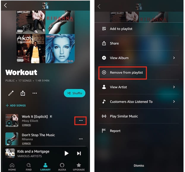 remove song from amazon music playlist