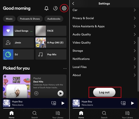log out spotify account