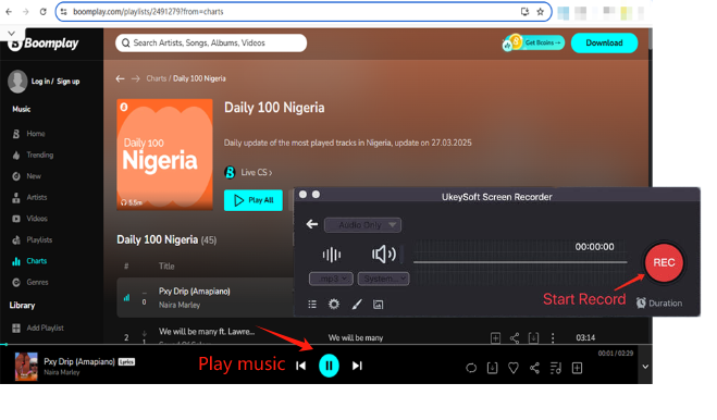 start recording music on Boomplay in mp3