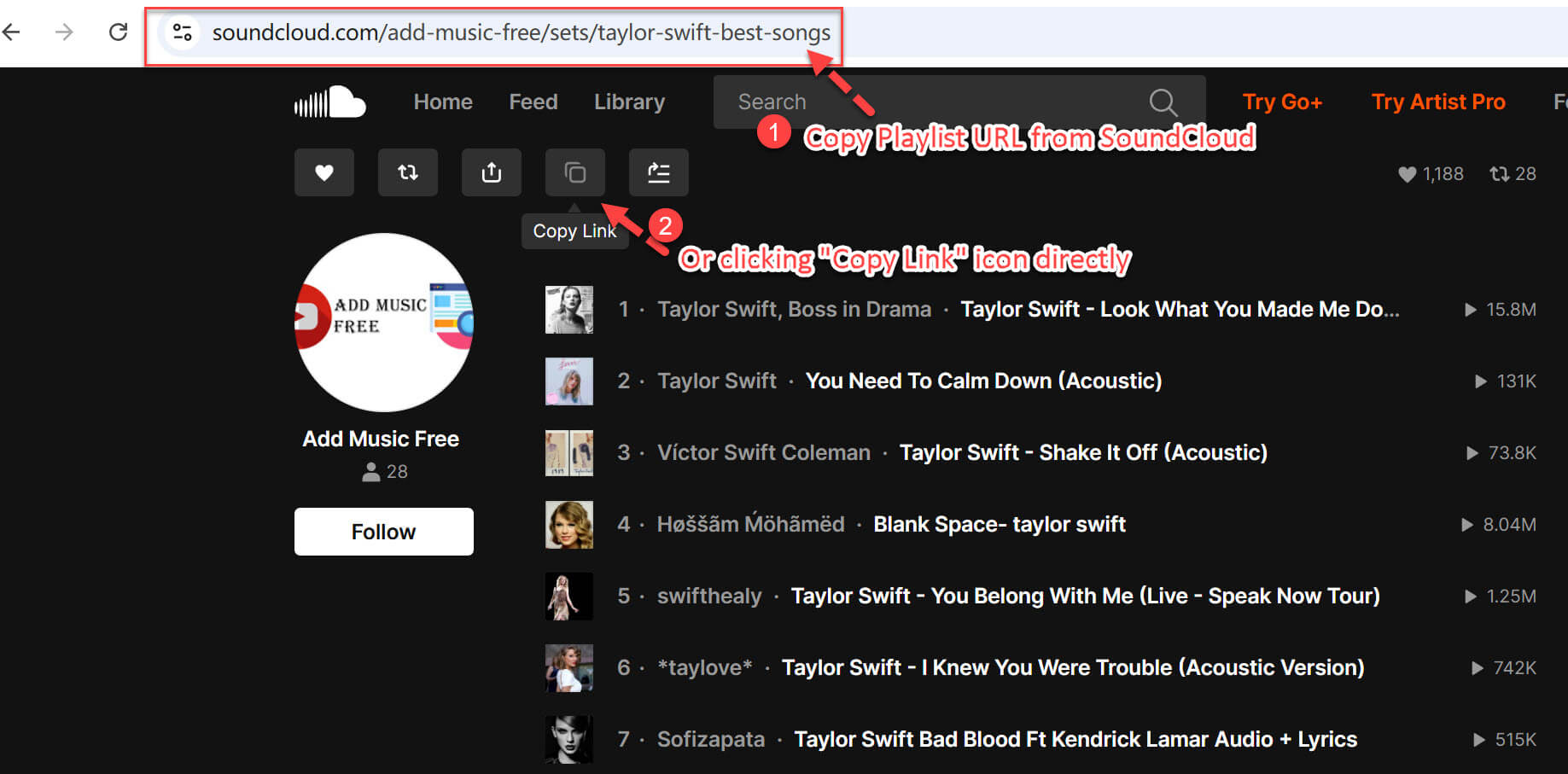 copy soundcloud url