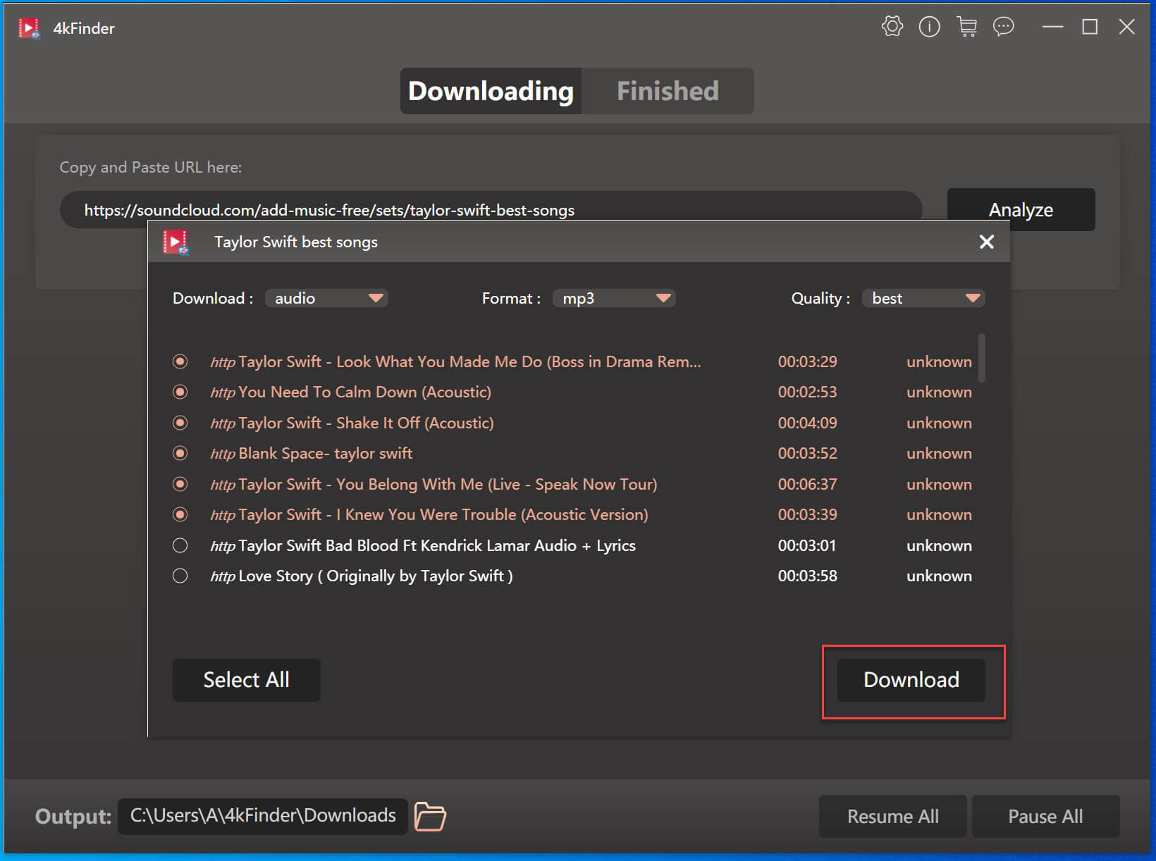 select songs to download