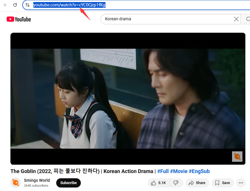 copy Korean drama URL on YouTube