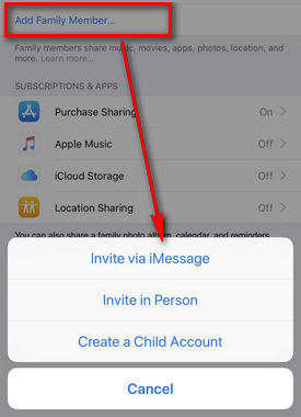 family sharing sent invitation