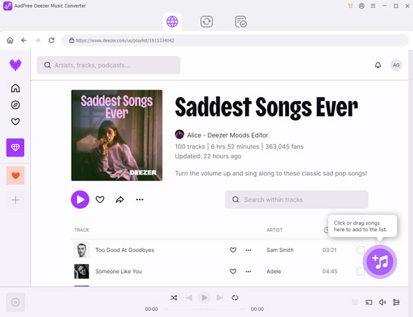 add Deezer songs to AudFree