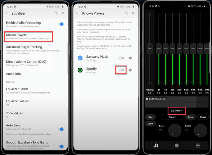 enable Spotify Poweramp Equalizer