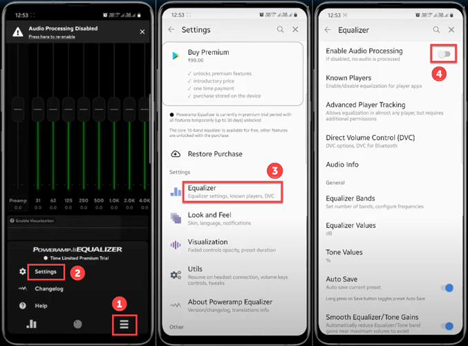 open Spotify Poweramp Equalizer