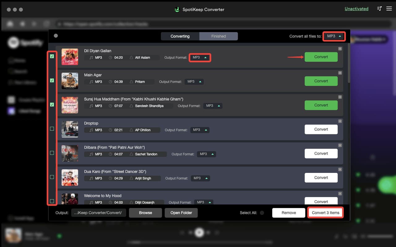 select Spotify songs in SpotiKeep