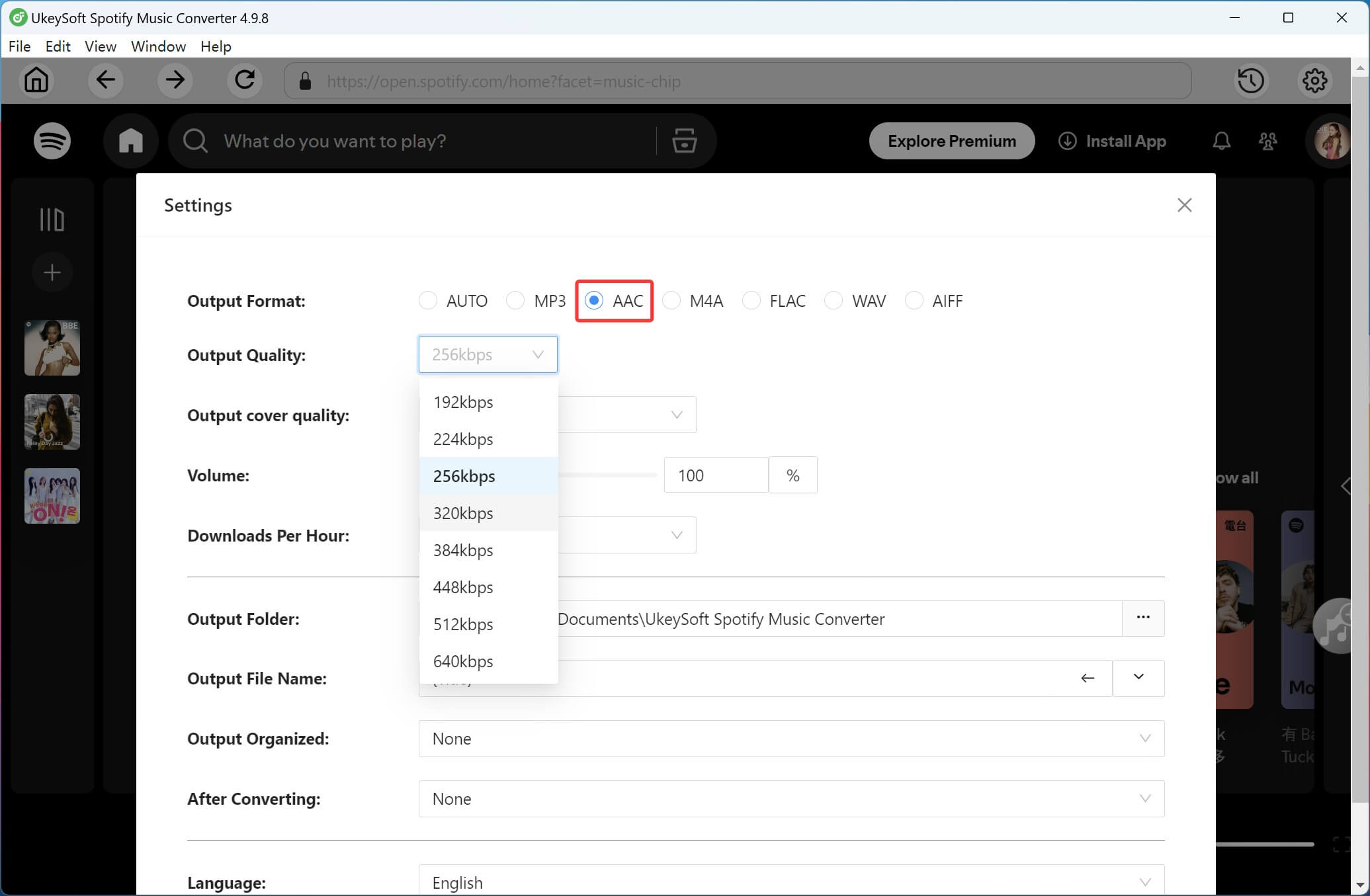 set aac output format