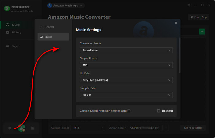 NoteBurner Amazon Music Converter settings