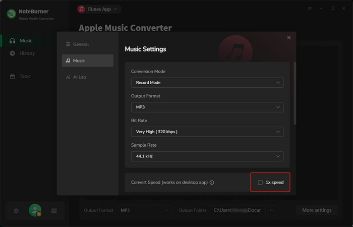 NoteBurner Apple Music Converter interface