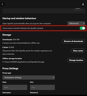 close button should minimize the Spotify window desktop