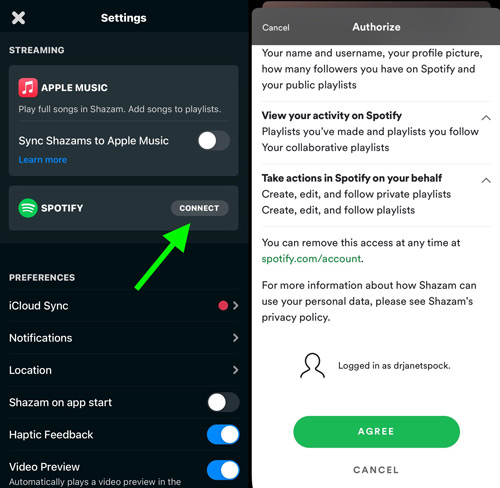 connect Shazam to Spotify Android