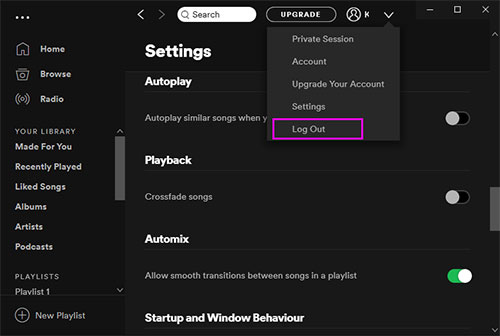 fix Spotify search not working - spotify log out desktop