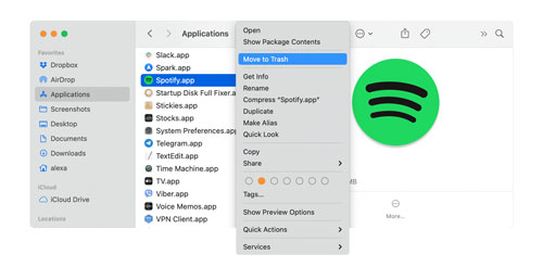 fix Spotify search not working - uninstall Spotify in Mac Finder