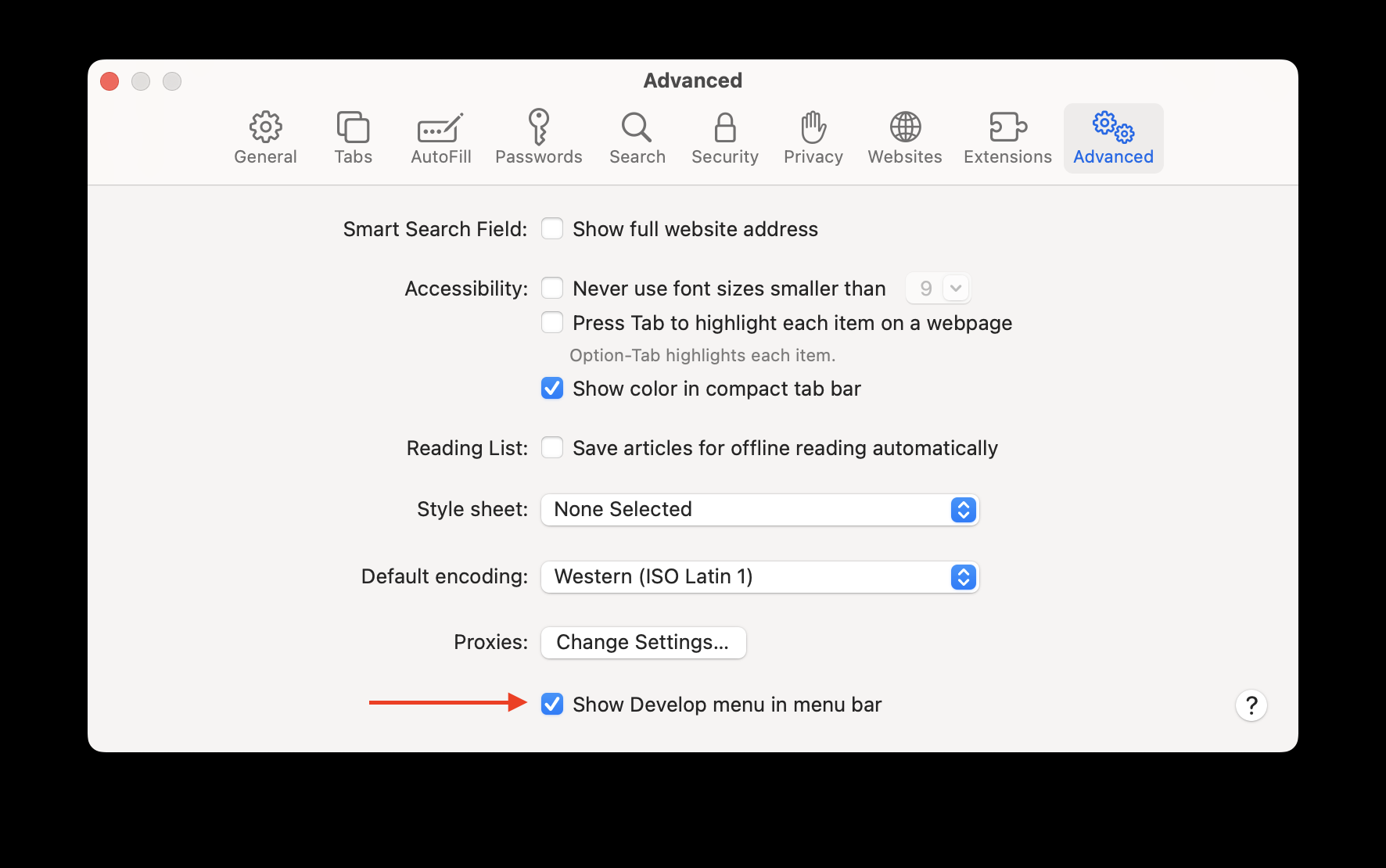 Mac Advanced option