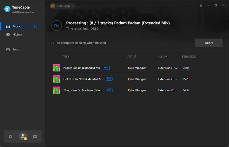 TuneCable Tidal Music Converter conversion process