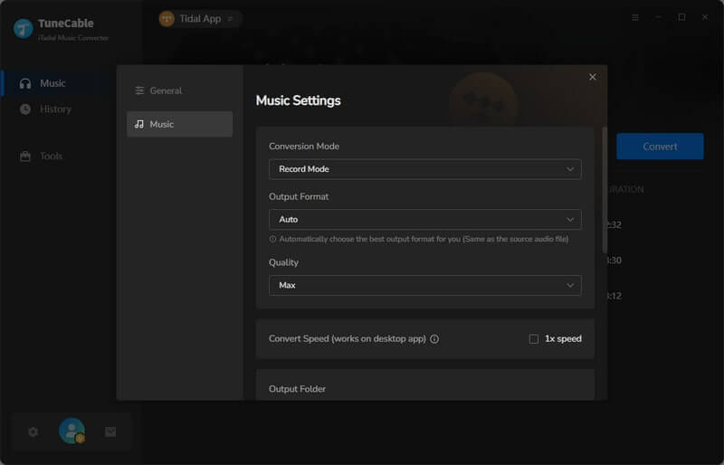 TuneCable Tidal Music Converter settings