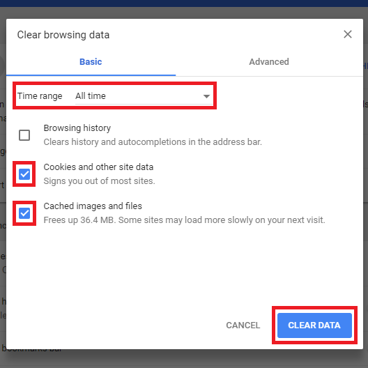 chrome clear cache cookies