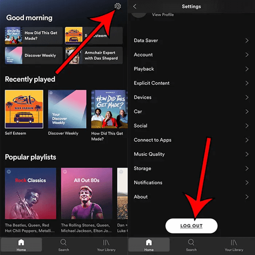 log out spotify phone