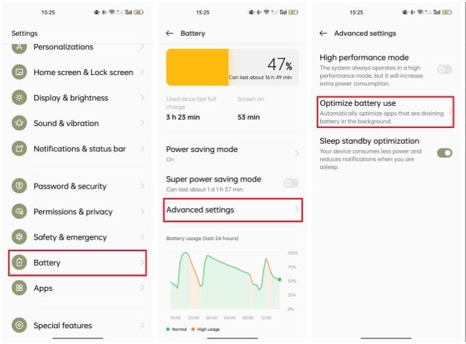 adjust battery settings on Android