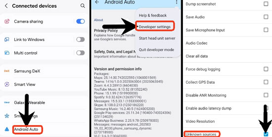 android auto developer settings