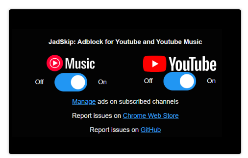 remove ads from youtube music via ad blocker extension
