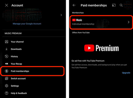 check subscription in YouTube Music app