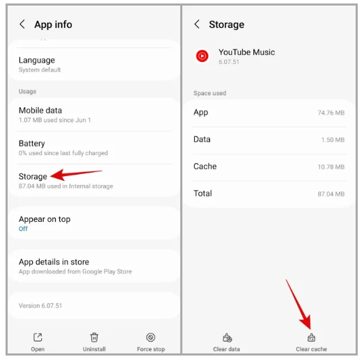 clear youtube music cache on android