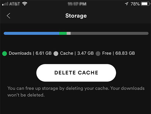 clear spotify cache on mobiles