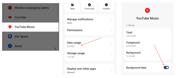 enable background data youtube music
