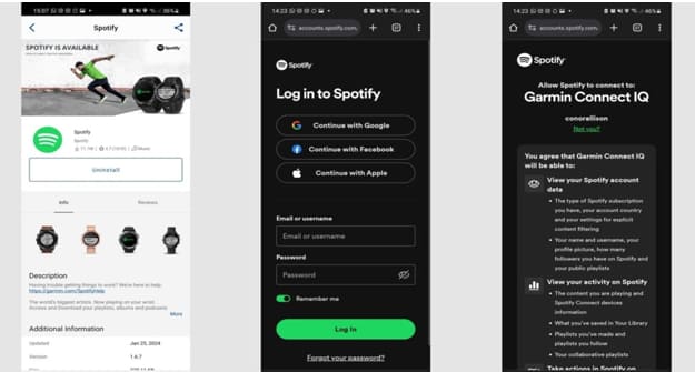 Garmin Spotify app
