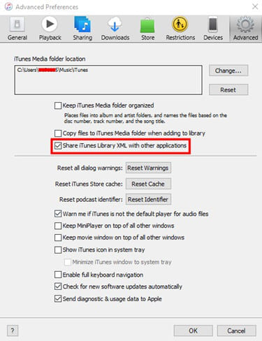 Share iTunes Library XML with other app