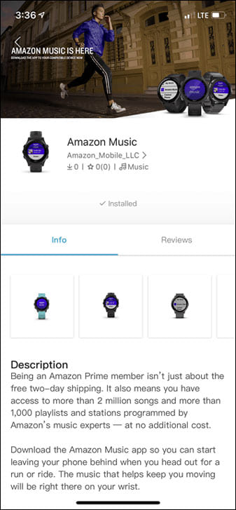 install Amazon Music app via Garmin Connect IQ Store